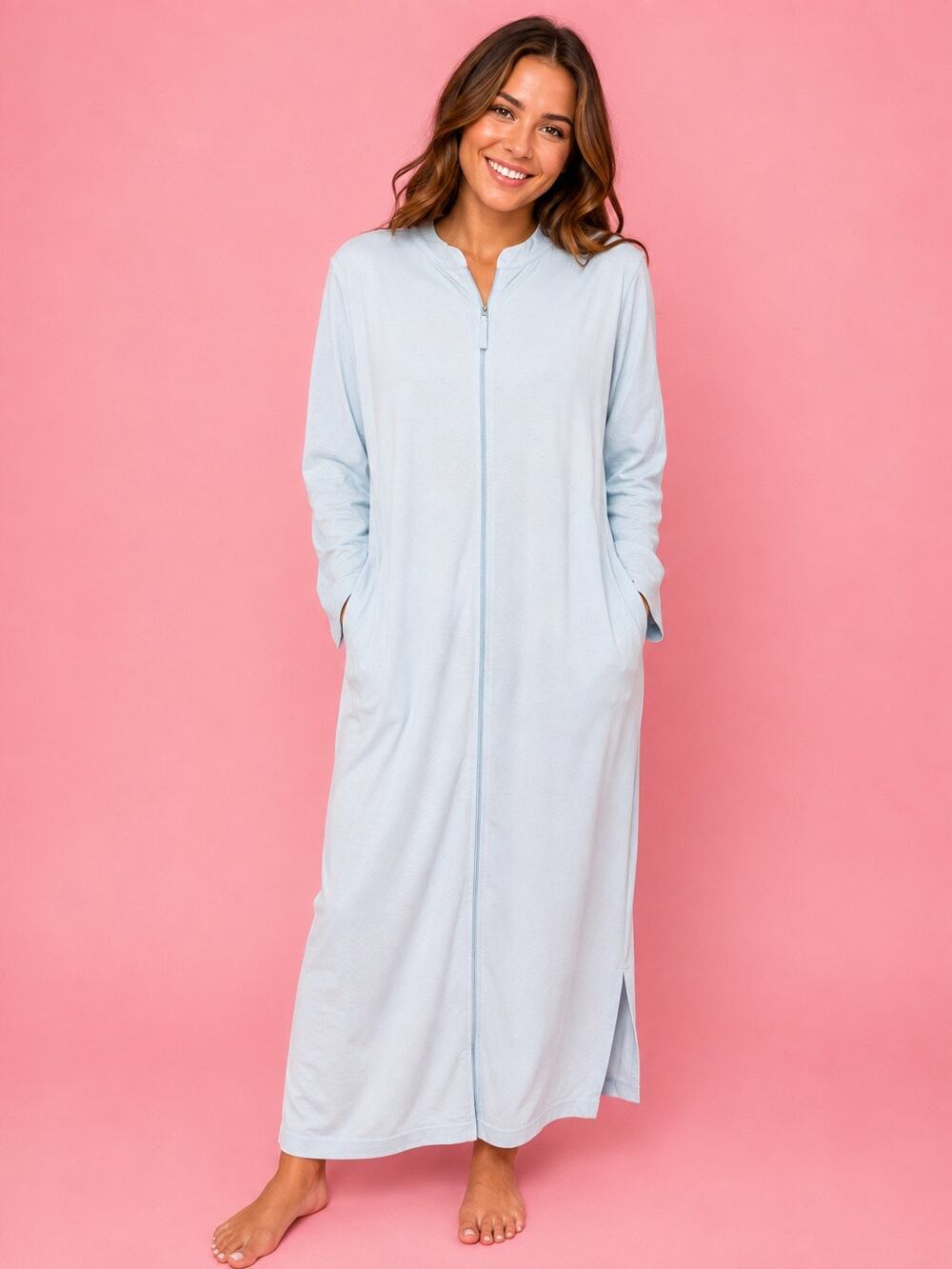 NWT National Women’s Zip Front Gown, Long Robe House Dress Pockets